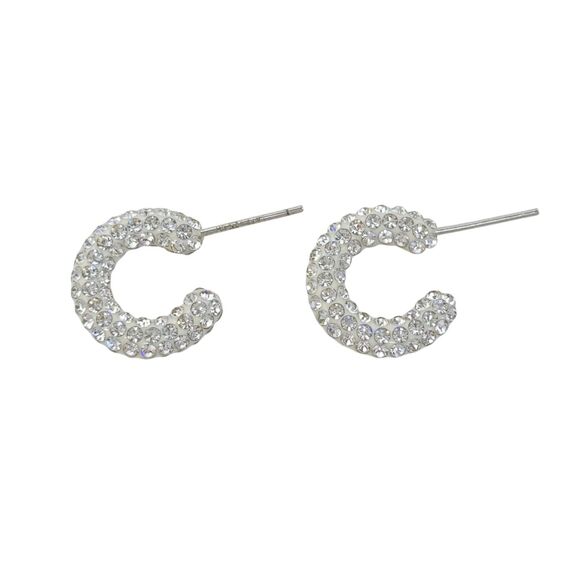 Vintage Sterling Silver 925 Rhinestone Pave Hoop Earrings - Picture 3 of 5